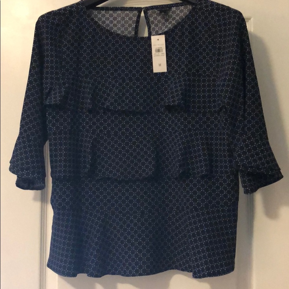 NWT Ann Taylor Blue Layered Ruffle Blouse